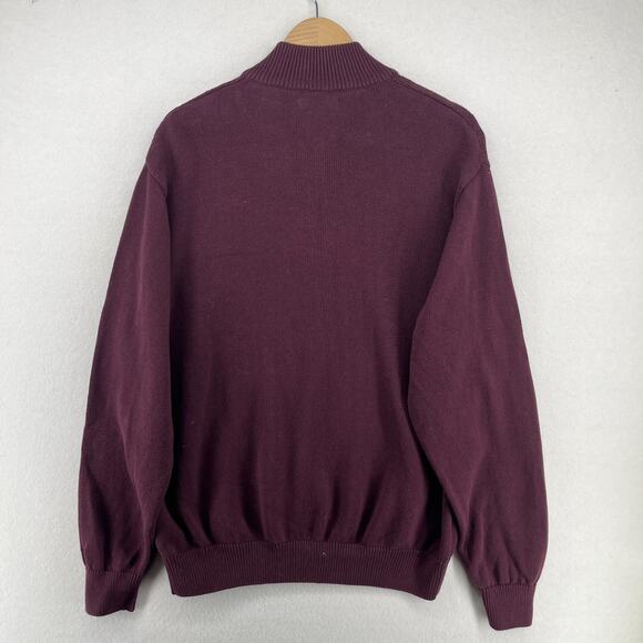 ALEX CANNON Sweater Mens XL 1/4 Zip Jumper Argyle Cotton Pullover Maroon - Picture 2 of 14